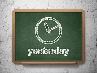 Image showing Timeline concept: Clock and Yesterday on chalkboard background