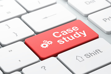 Image showing Education concept: Gears and Case Study on computer keyboard background