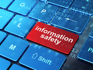 Image showing Information Safety on computer keyboard background
