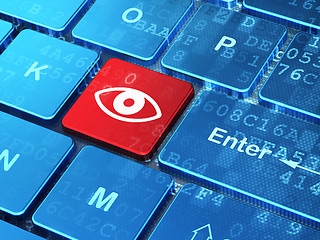 Image showing Privacy concept: Eye on computer keyboard background