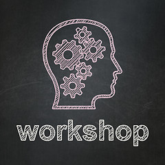 Image showing Education concept: Head With Gears and Workshop on chalkboard background