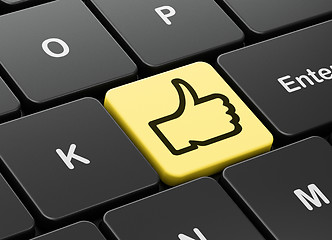 Image showing Social network concept: Thumb Up on computer keyboard background