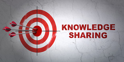 Image showing Education concept: target and Knowledge Sharing on wall background