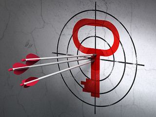 Image showing Protection concept: arrows in Key target on wall background