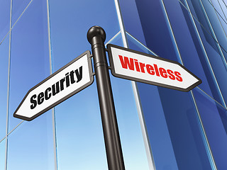 Image showing Protection concept: sign Wireless Security on Building background