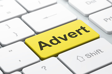 Image showing Advertising concept: Advert on computer keyboard background