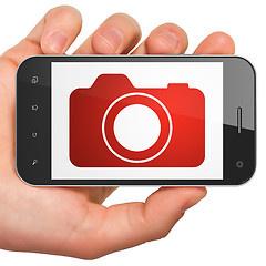 Image showing Tourism concept: Photo Camera on smartphone