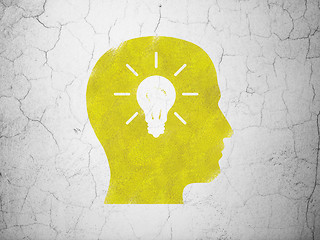 Image showing Business concept: Head With Light Bulb on wall background