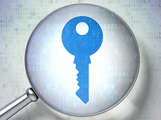 Image showing Privacy concept: Key with optical glass on digital background