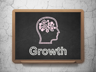 Image showing Business concept: Head With Finance Symbol and Growth on chalkboard background