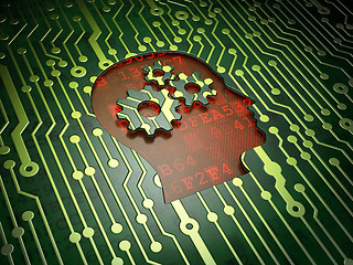 Image showing Marketing concept: Head With Gears on circuit board background