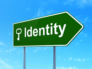 Image showing Security concept: Identity and Key on road sign background