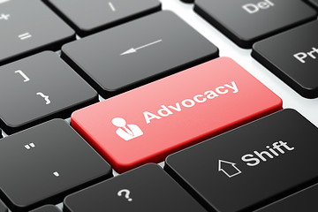 Image showing Law concept: Business Man and Advocacy on computer keyboard background