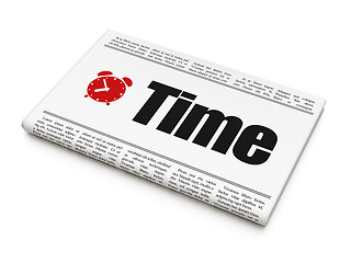 Image showing Newspaper with Time and Alarm Clock