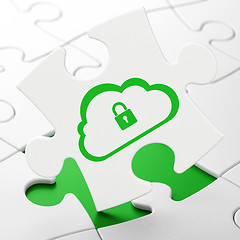 Image showing Computing concept: Cloud With Padlock on puzzle background