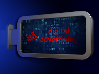 Image showing Digital Advertising and Gears on billboard background