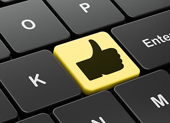 Image showing Social media concept: Thumb Up on computer keyboard background