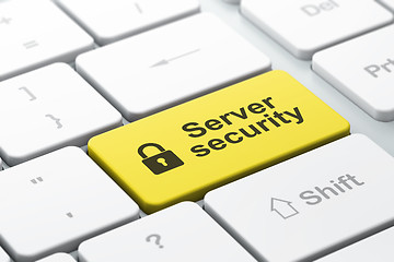 Image showing Safety concept: Closed Padlock and Server Security on computer background