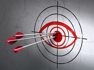 Image showing Safety concept: arrows in Eye target on wall background