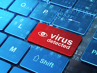 Image showing Protection concept: Eye and Virus Detected on computer keyboard background
