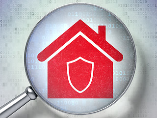 Image showing Security concept: Home with optical glass on digital background