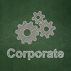 Image showing Business concept: Gears and Corporate on chalkboard background
