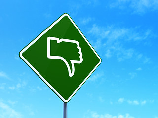 Image showing Social network concept: Thumb Down on road sign background