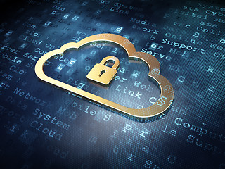 Image showing Cloud technology concept: Golden Cloud With Padlock on digital background