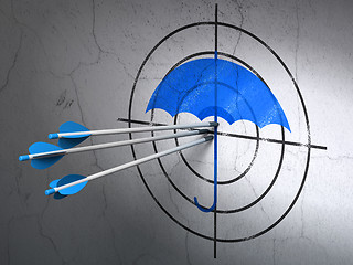 Image showing Privacy concept: arrows in Umbrella target on wall background