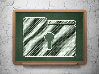 Image showing Business concept: Folder With Keyhole on chalkboard background