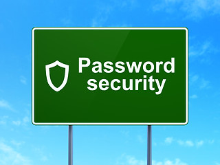 Image showing Protection concept: Password Security and Contoured Shield on road sign