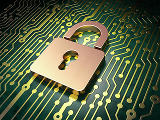 Image showing Data concept: Closed Padlock on circuit board background