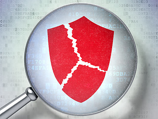 Image showing Safety concept: Broken Shield with optical glass on digital background