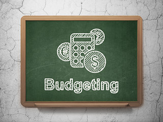 Image showing Business concept: Calculator and Budgeting on chalkboard background