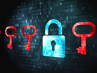 Image showing Protection concept: Padlock And Key on digital background