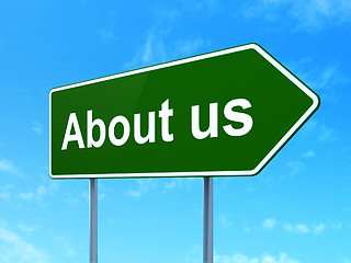 Image showing Advertising concept: About Us on road sign background