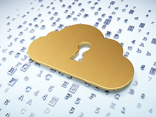 Image showing networking concept: Golden Cloud With Keyhole on digital background