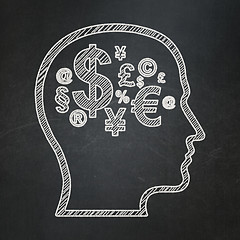 Image showing Education concept: Head With Finance Symbol on chalkboard background