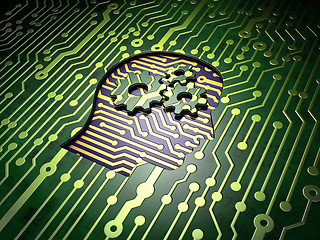 Image showing Data concept: Head With Gears on circuit board background