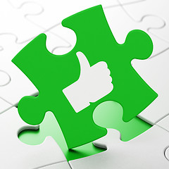 Image showing Social network concept: Thumb Up on puzzle background