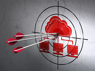Image showing Computing concept: arrows in Cloud Network target on wall background