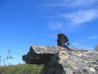 Image showing Backpack and fishing rod