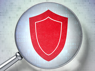 Image showing Privacy concept: Shield with optical glass on digital background