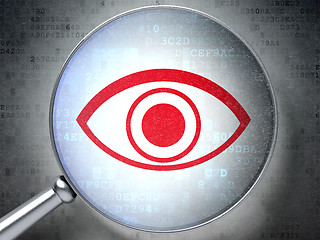 Image showing Security concept: Eye with optical glass on digital background