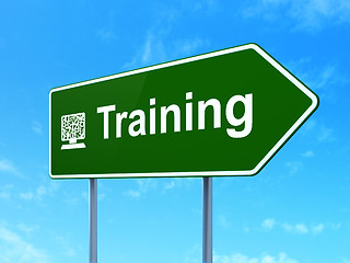 Image showing Education concept: Training and Computer Pc on road sign background