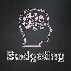 Image showing Head With Finance Symbol and Budgeting on chalkboard background