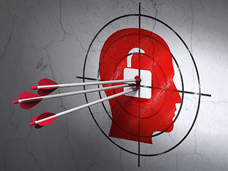 Image showing Business concept: arrows in Head With Padlock target on wall background