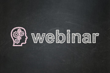 Image showing Education concept: Head With Gears and Webinar on chalkboard background
