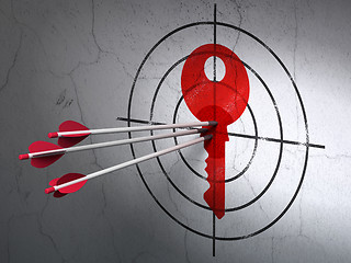 Image showing Protection concept: arrows in Key target on wall background