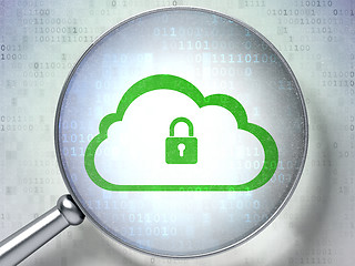 Image showing Technology concept: Cloud With Padlock optical glass on digital background